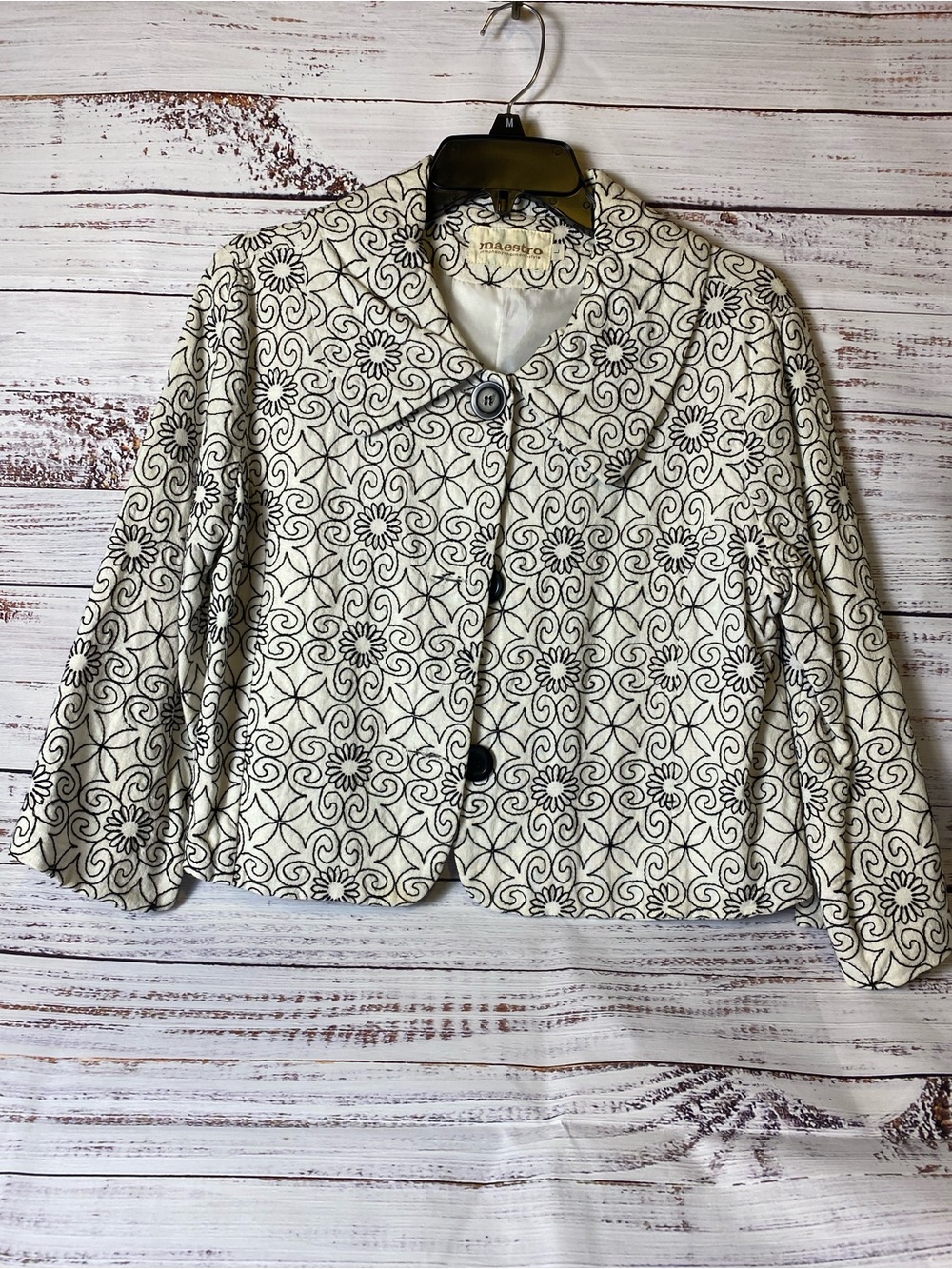 Vintage Maestro Black & White Floral Cropped Blazer 50’s Vibe